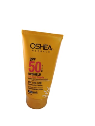 Here is a SEO optimized title for the product:Oshea Herbals UV Shield SPF 50 PA++ Sun Block Formula, Enriched with Papaya & Green Tea Extract, Broad Spectrum Protection, Non Greasy, Water Resistant