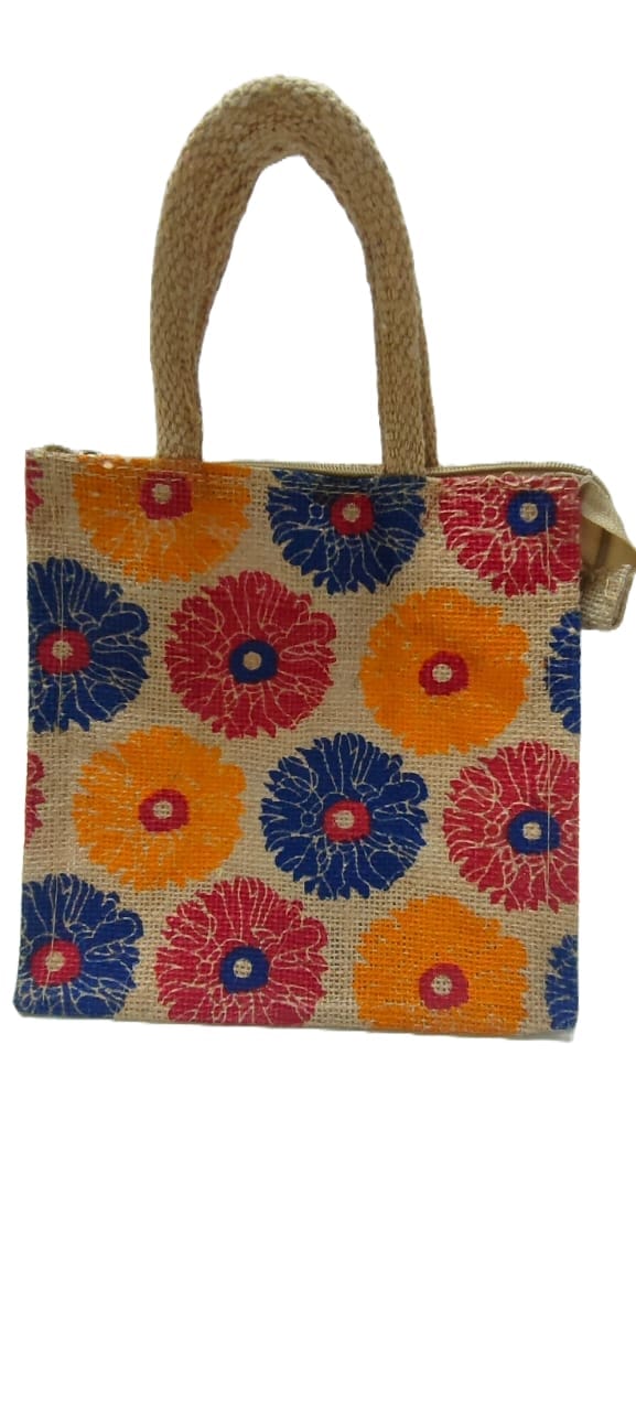 Jute Tote Bag with Floral Print