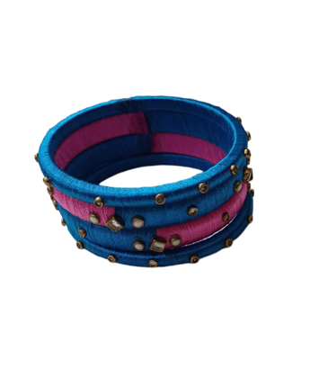 Blue and Pink Silk Thread Bangle 4 Set