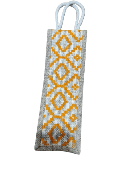 Eco-Friendly Jute Lunch Bag with Geometric Print and Cotton Drawstrings