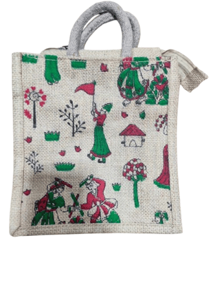 Handcrafted Jute Bag with Colorful Warli Painting - Eco-Friendly and Reusable