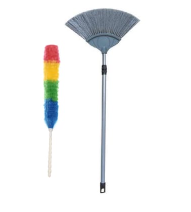 Namaskaram Jala Cobweb Cleaning Broom with Magic Colorful Microfibre Static Duster (Color May Vary)