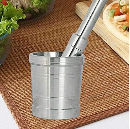 TOTAL SOLUTION  Aluminium Khal Batta/Mortar & Pastel/Imam Okhli/Musal/Kitchen Masher/Aluminium Masher/Khallad/Mam Dasta/Spice Mixer Heavy for Use in Home and Kitchen