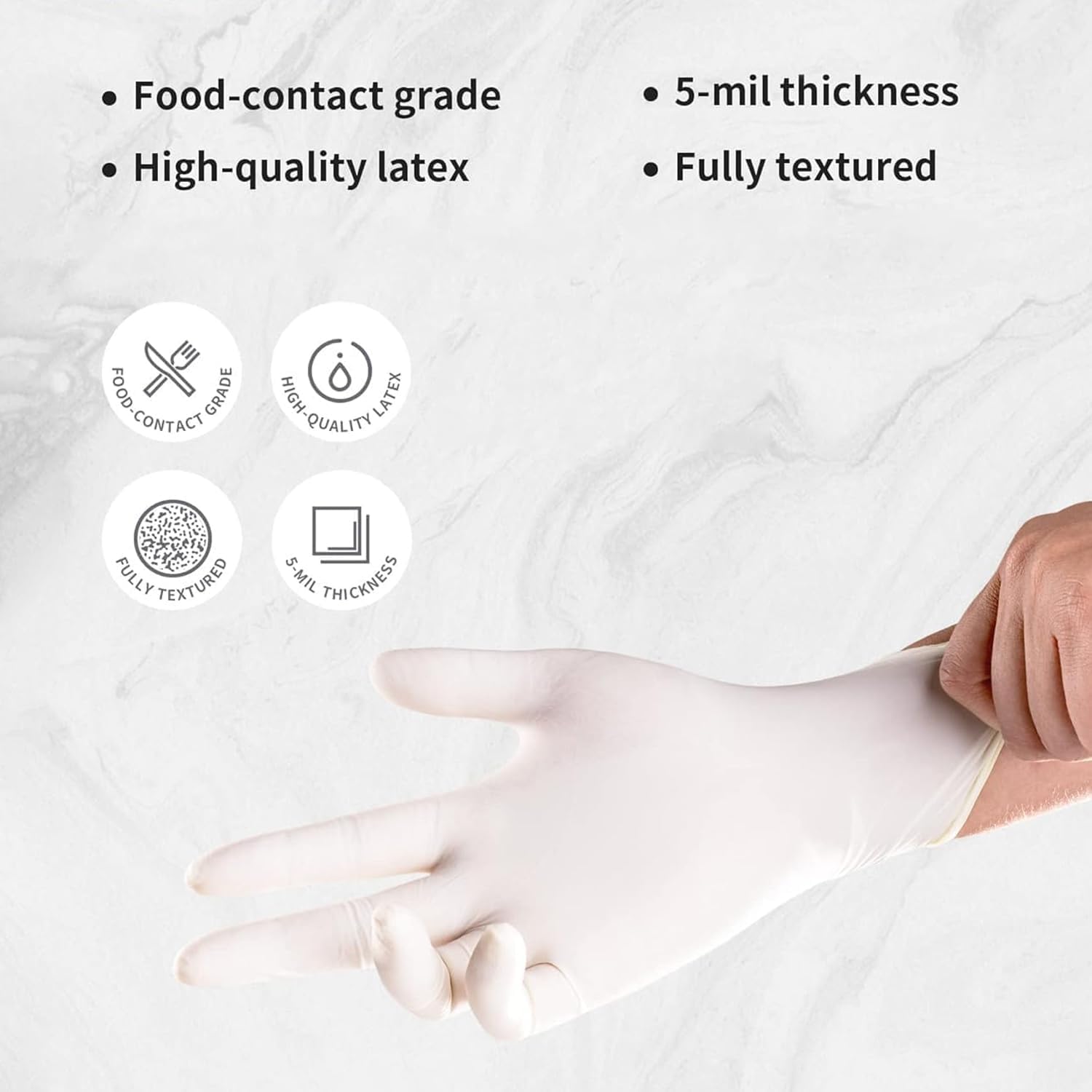 Latex Examination Hand Gloves, Pack of 100, Large Size, Medical Disposable Gloves Non-Sterile and Less Powdered, White, Surgical Gloves