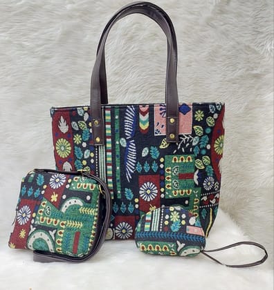 3-Piece Handbag Set - Colorful and Stylish Tote Bag with Matching Crossbody Bag and Wristlet