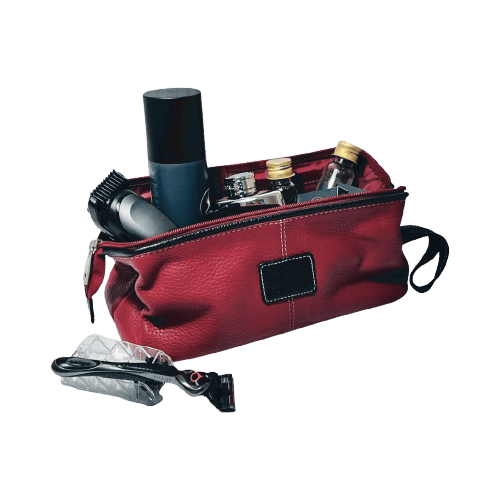 Travel/Toiletry Pouch In Leather (Unisex) - Maroon - TPMN1