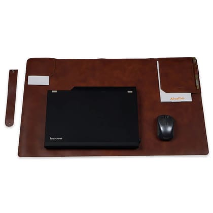 Italian Leather Anti-skid Desktop/Laptop Mat in Dual-tone Tan