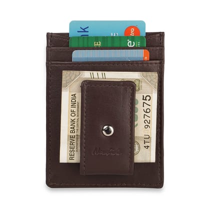 Newhide Dark Brown Magentic-Clip Slim Wallet 01