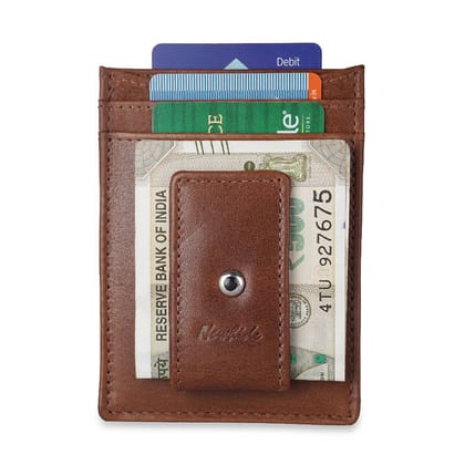 Newhide Tan Magentic-Clip Slim Wallet 01