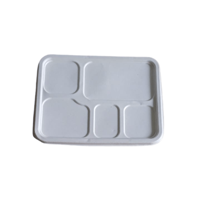 5 Compartment White Disposable Foam Lunch Tray with Lid - 100% Compostable & Biodegradable pack of 10