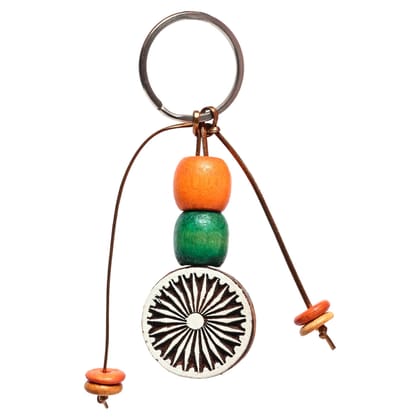 Hand Carved Wooden Keyring Ashok Chakra