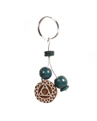 Hand Carved Wooden Keyring Mandala Blue small