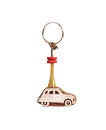 Hand Carved Wooden Keyring Car