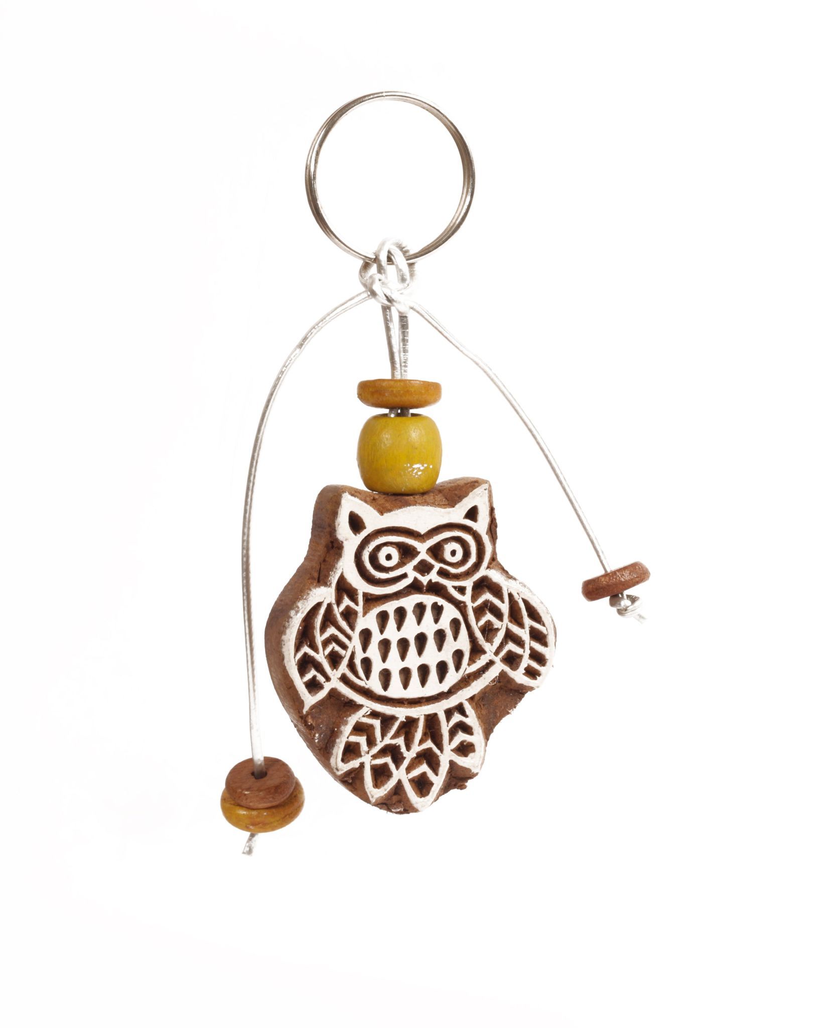 Hand Carved Wooden Keyring Owl