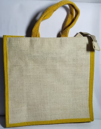 Jute Tote Bag with Yellow Trim