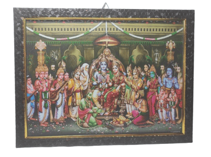 Lord Vishnu with Goddess Lakshmi and all Hindu Gods in Wooden Frame for Home and Office Decor