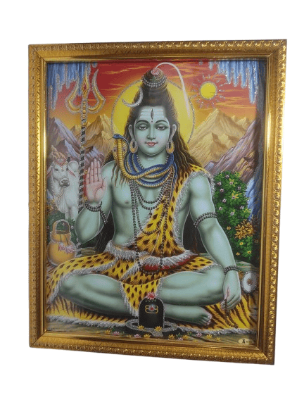  Lord Shiva Trishul Damru Om Printed Golden Frame for Home Decor