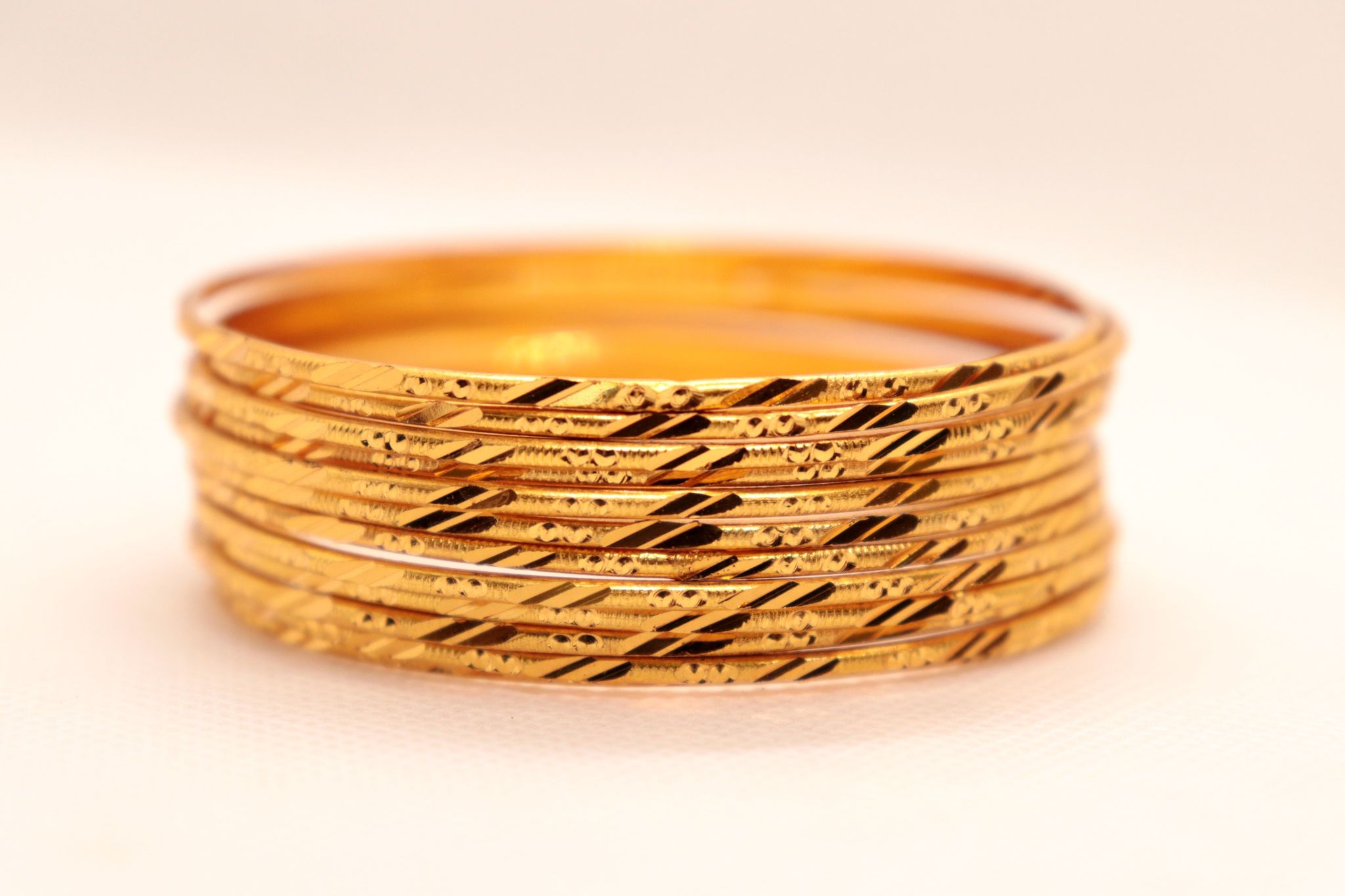  Gold Plated Textured Bangle Set of 6