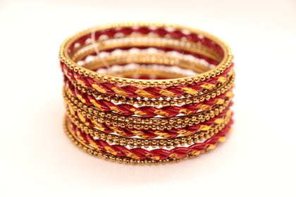  Gold and Red Glass Bangle Set