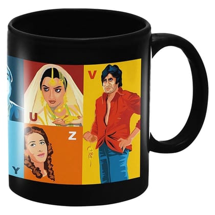 Designer Ceramic Mug-Bollywood Characters R to Z Design-By EqualLife -EL7222133-C - Black