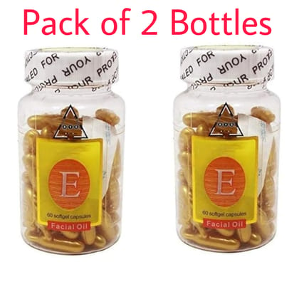  Pack of 2 Bottles of Vitamin E Facial Oil, 60 Softgel Capsules