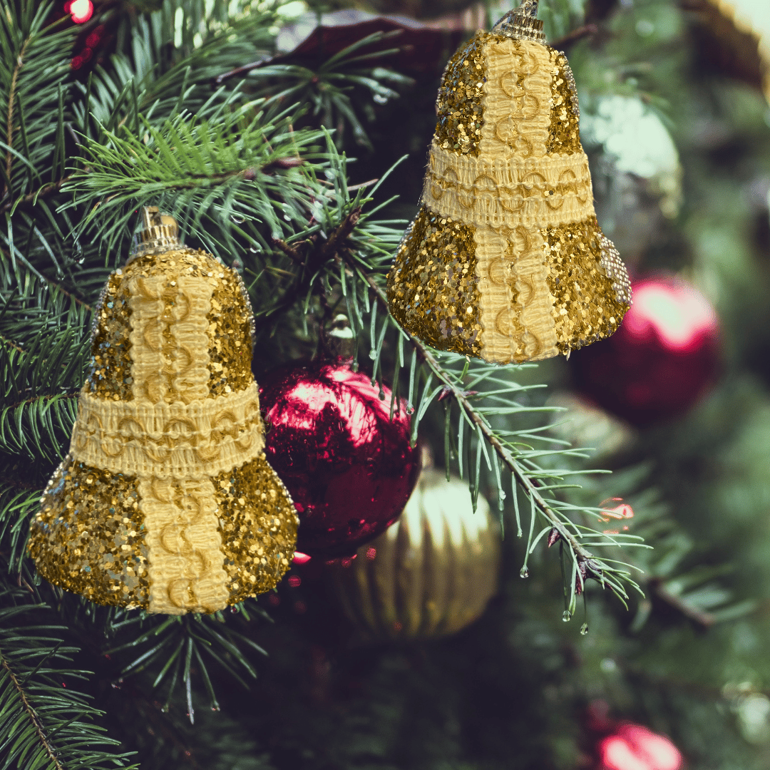 Wanna Party Christmas Tree Ornaments Golden Bell Tree Hanging - Set of 4