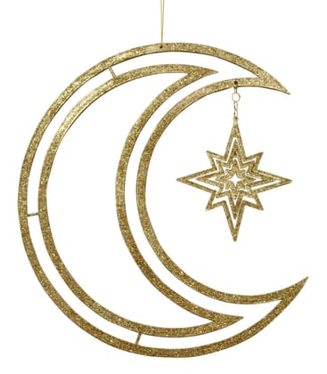 Wanna Party 3D Moon & Star Hanging Golden- 1PC