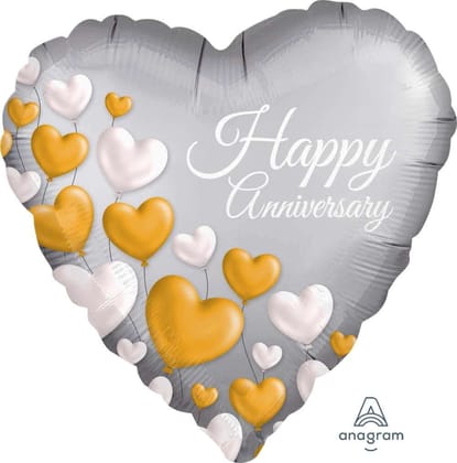 Wanna Party HaPPy Anniversary Platinum Heart Balloon 18" S40