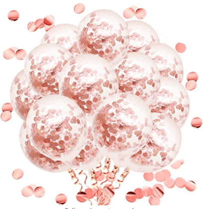 Wanna Party TransParent Balloons with Rose Gold Confetti 12" -