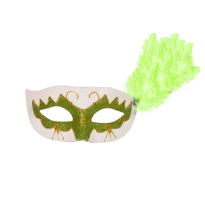 Wanna Party Glittery Eye Mask with Feathers Green