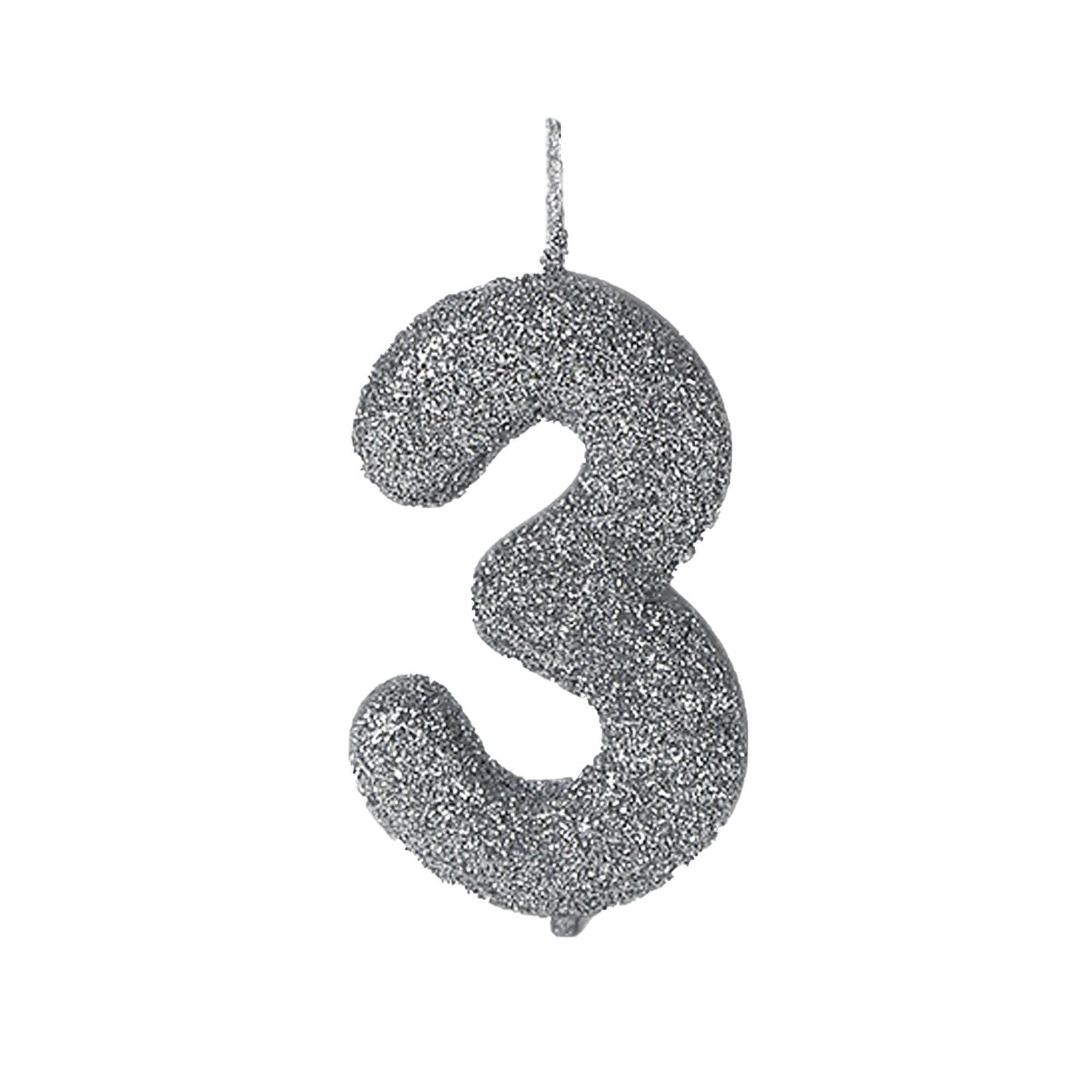 Wanna Party Number 3 Glitter Silver Candle for Birthday Decoration