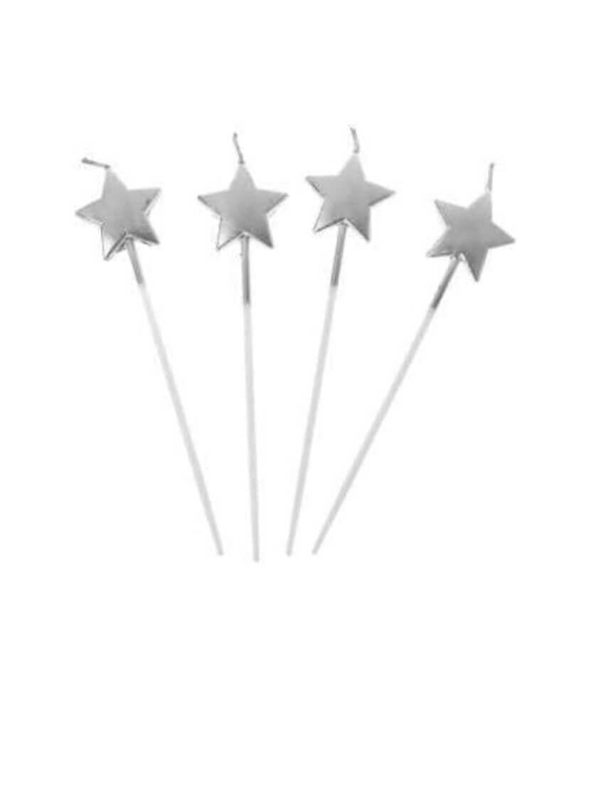 Wanna Party Star Stick Candle Silver - 4PC