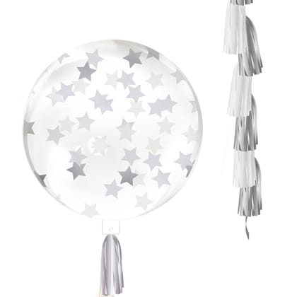 Wanna Party 24" Silver Star Confetti with Tassel Balloons