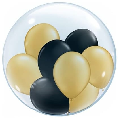 Wanna Party Bobo TransParent Balloon w/Golden & Black Balloons - 10PC