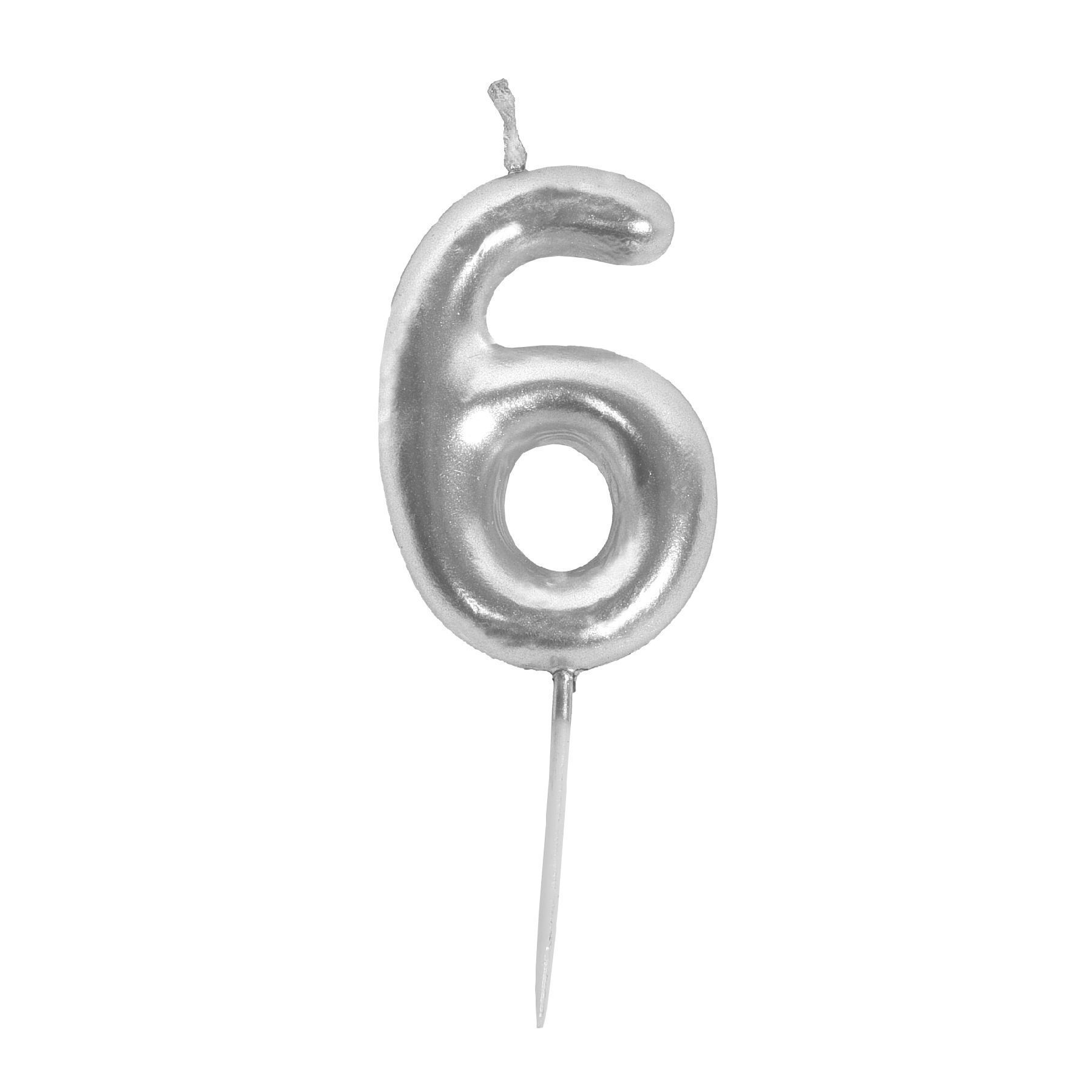 Wanna Party Silver Mini 3" Numerical Candle 6