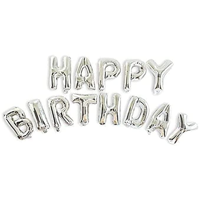 Wanna Party HaPPy Birthday Letter Foil Balloon Set of Silver