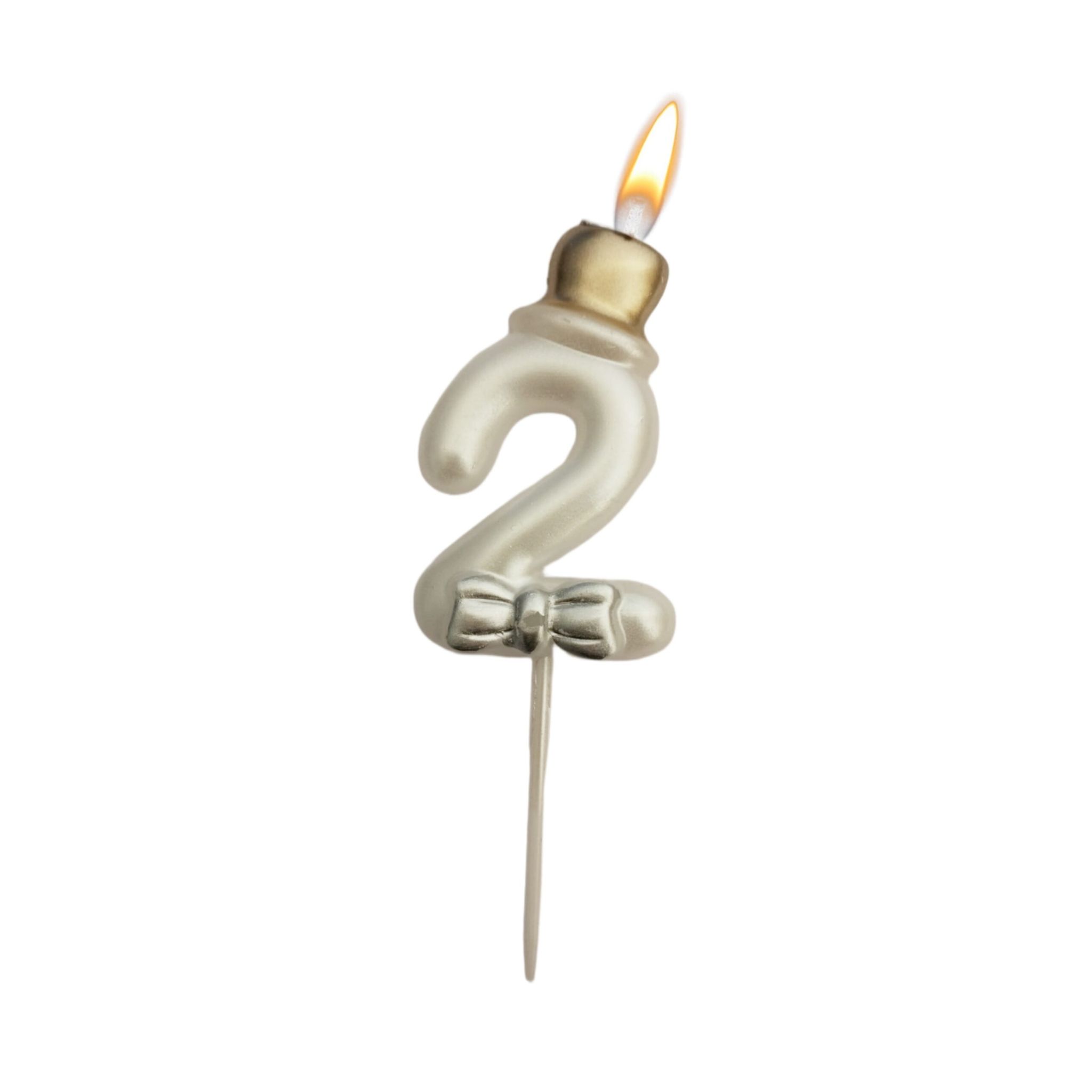 Wanna Party Metallic White Numerical Candle 2 with Golden Hat