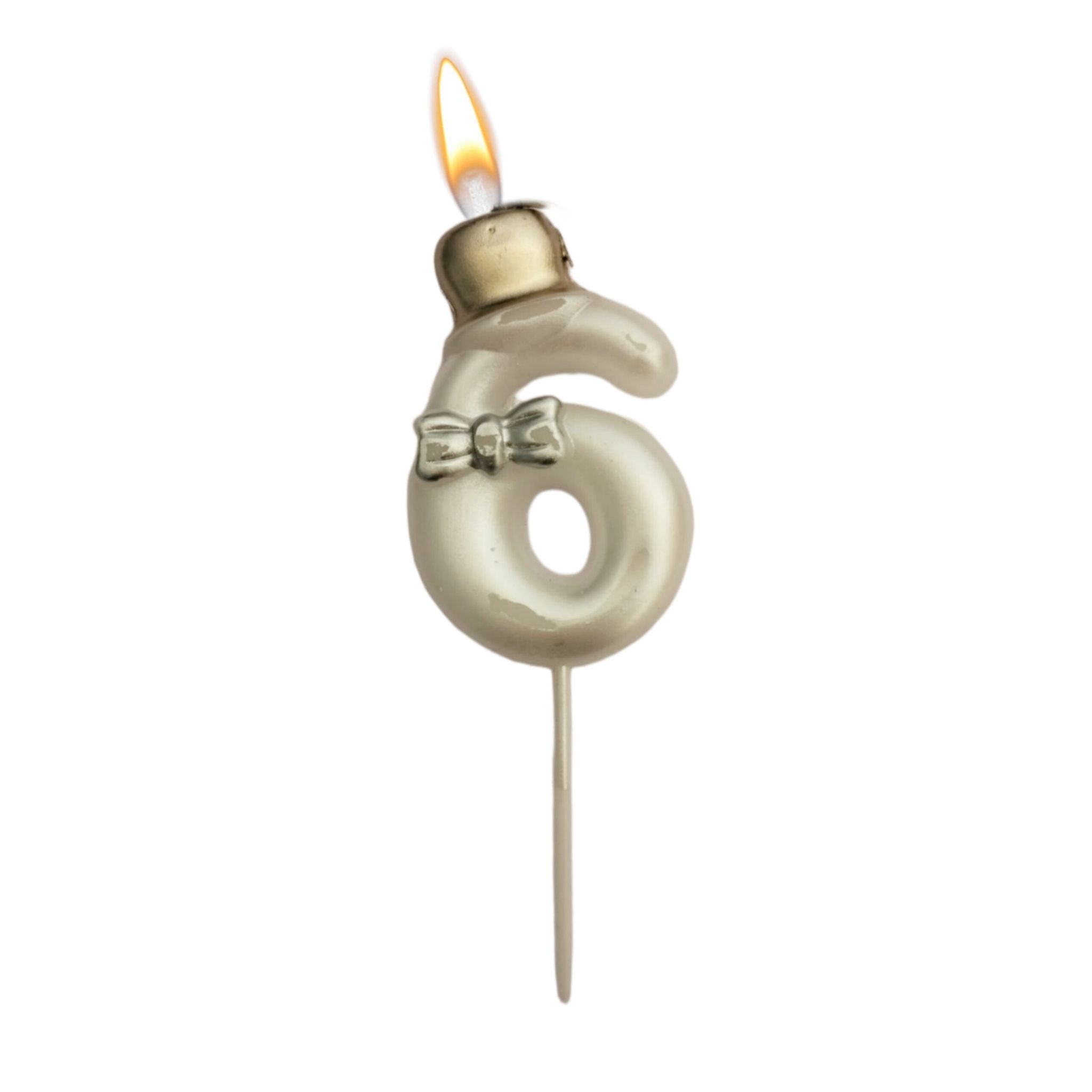 Wanna Party Metallic White Numerical Candle 6 with Golden Hat