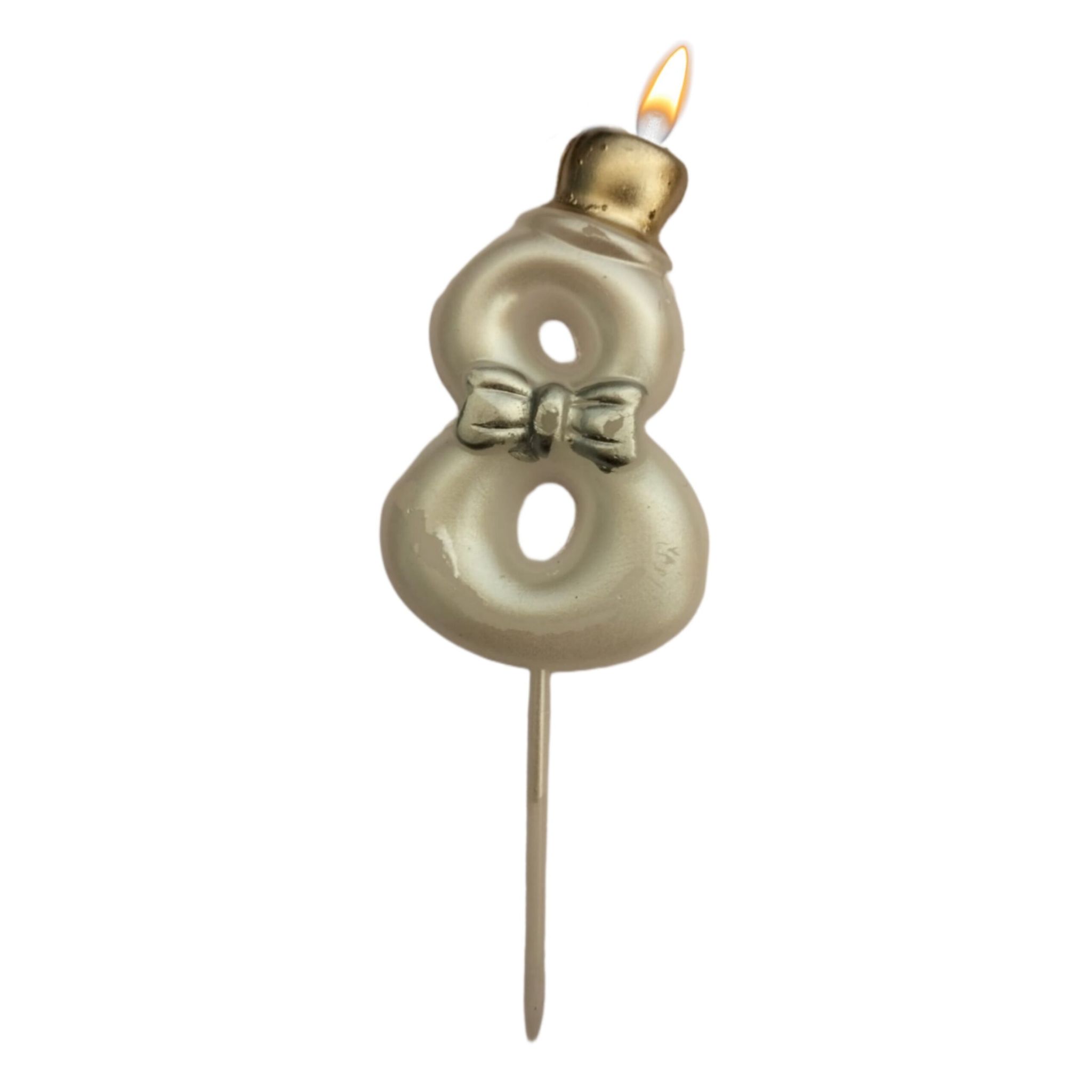 Wanna Party Metallic White Numerical Candle 8 with Golden Hat