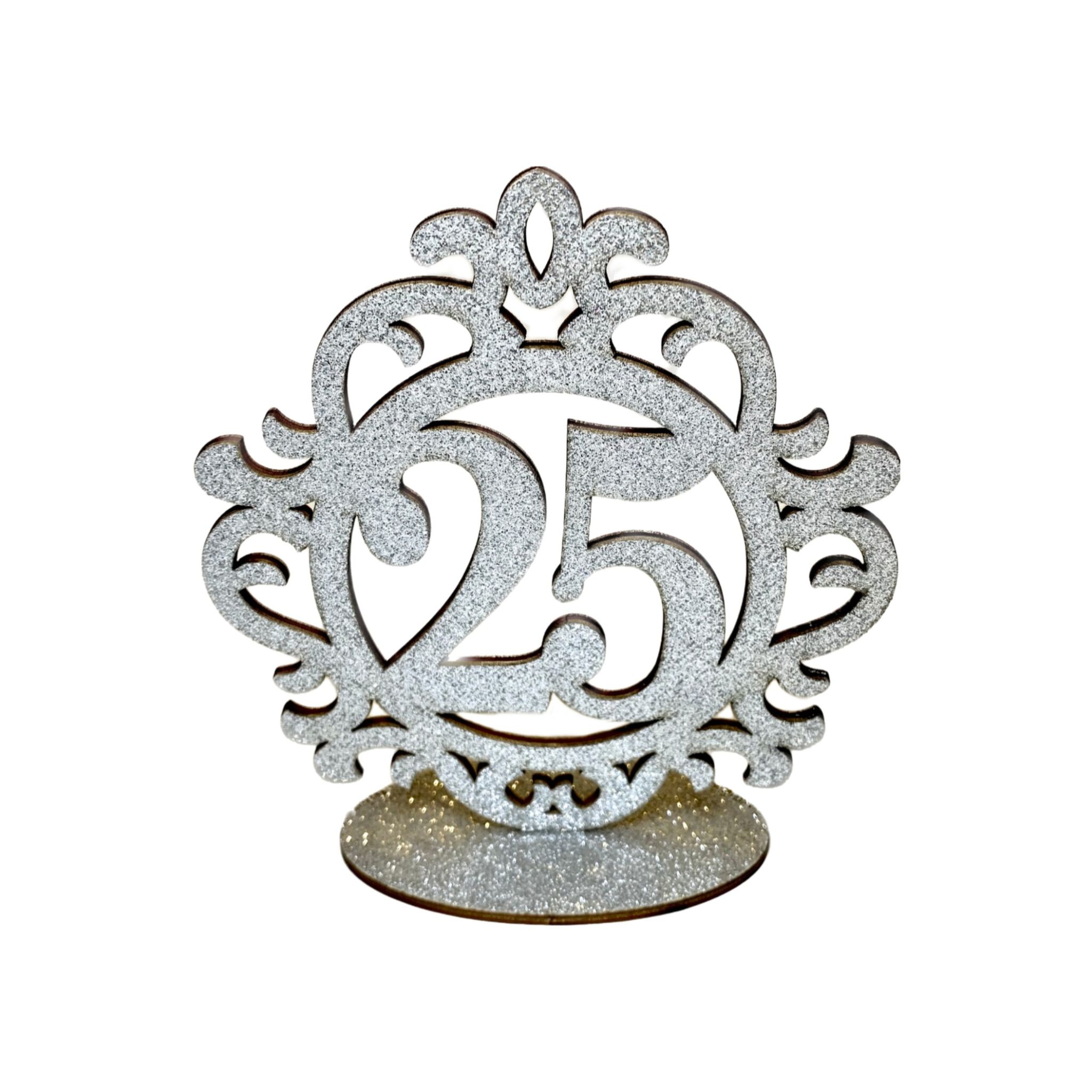Wanna Party Wooden 25th CenterPiece Silver