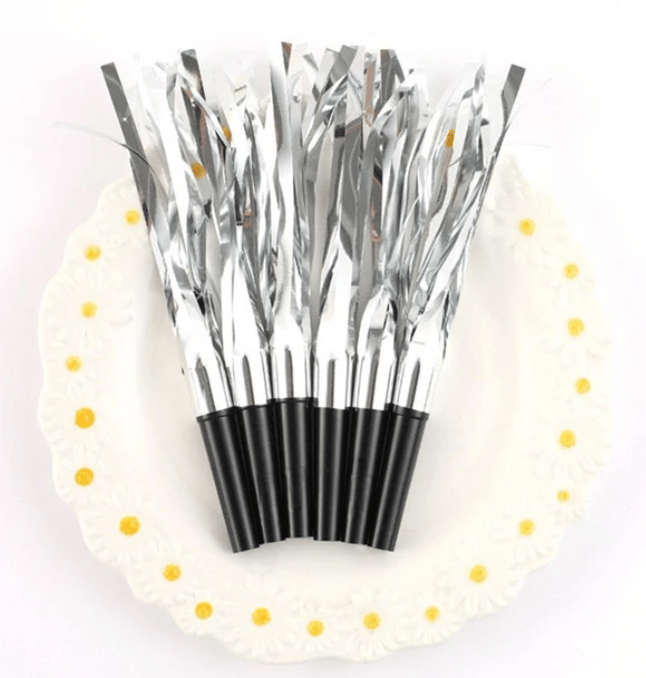 Wanna Party Foil Silver & Black Blowouts - 6 PC