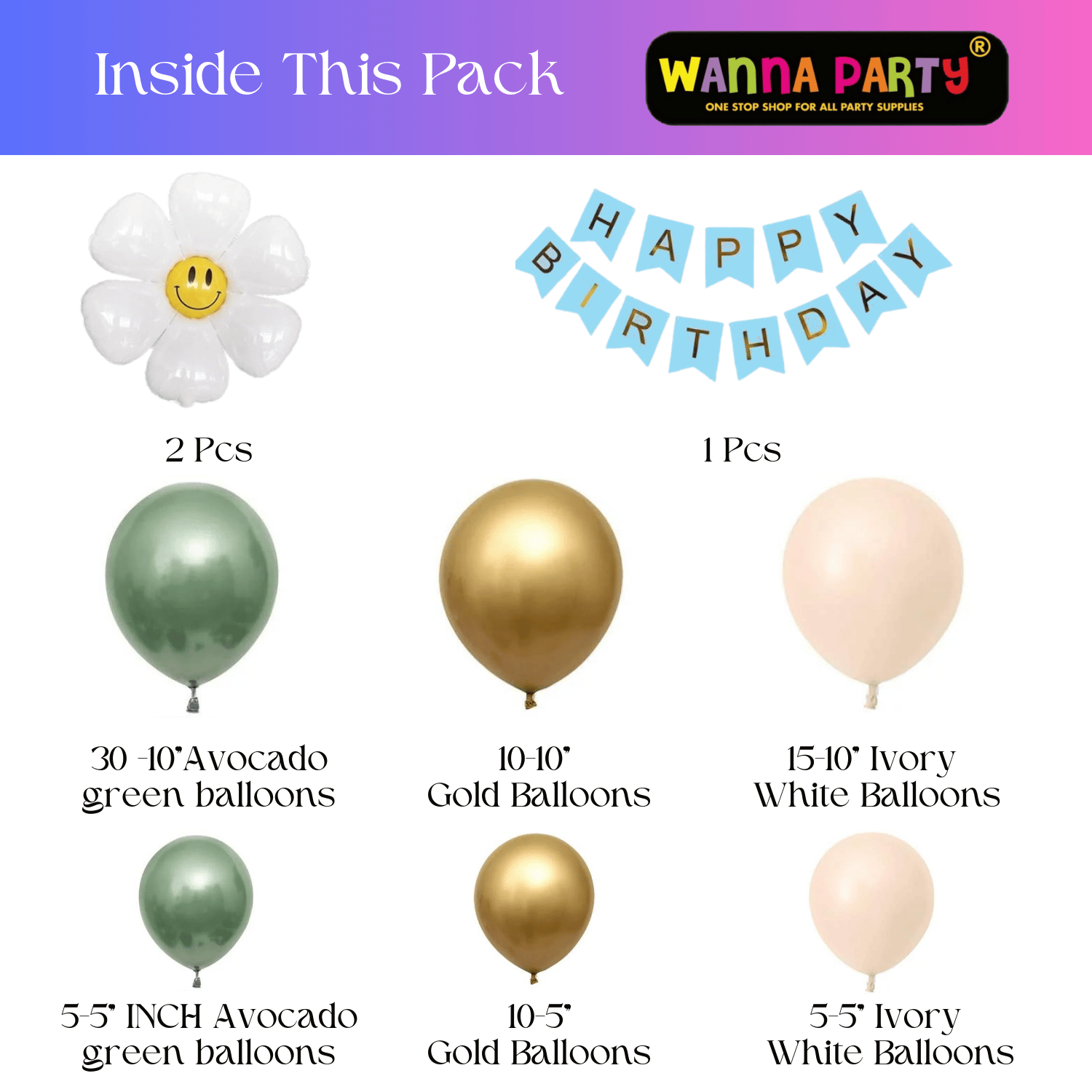 Wanna Party Green and Gold Balloons