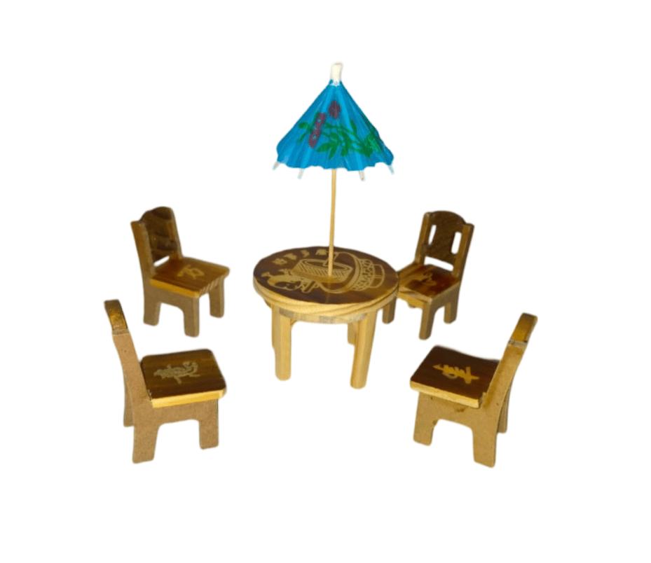 Wooden Table and Chairs Set With Umberella {Tea Table} Small