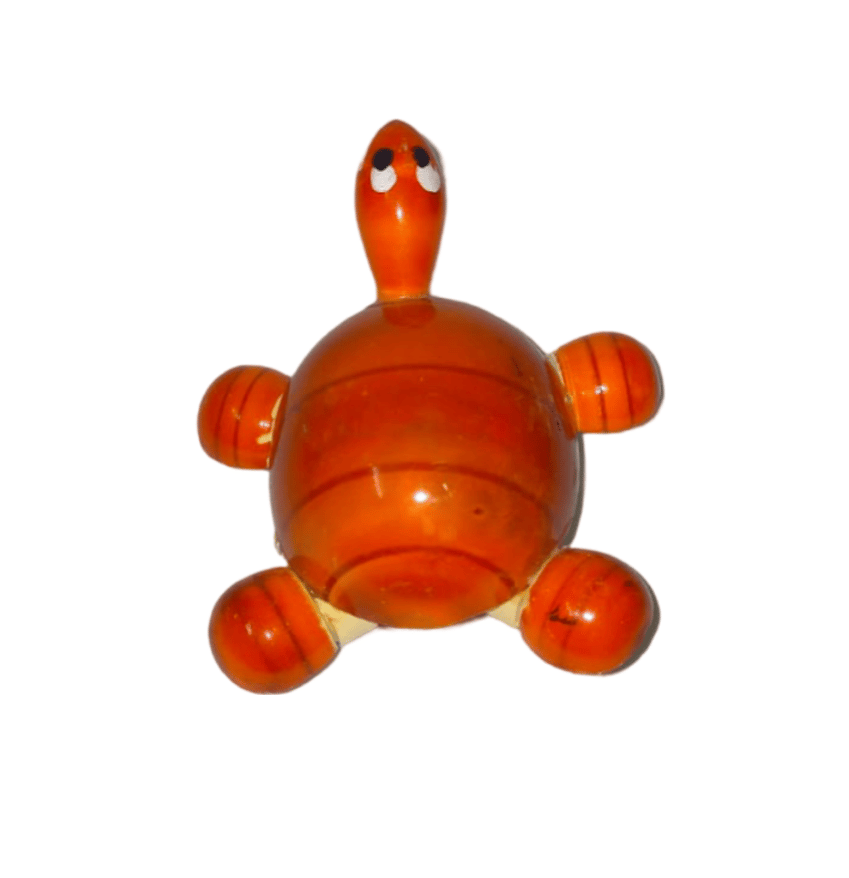 Small Wooden Turtle Figurine Hand Carved Painted Orange Spring Toy