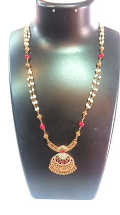 Gold Plated Traditional Indian Pearl Necklace Set with Ruby Stones