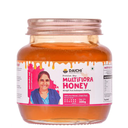 Daichi Multiflora Honey - 100% Raw & Unprocessed, Straight from beekeepers, Cruelty-free, No Sugar or Additives 350gm (Pack of 1)