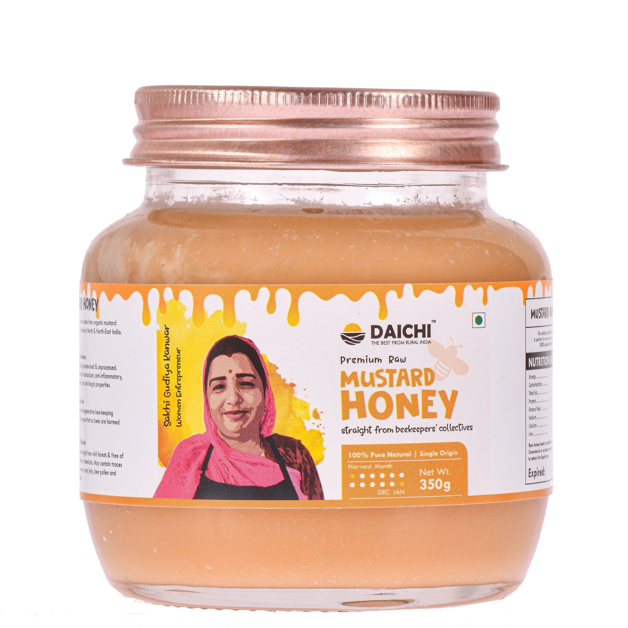 Daichi Mustard Honey - 100% Raw & Unprocessed, Straight from beekeepers, Cruelty-free, No Sugar or Additives 350gm (Pack of 1)