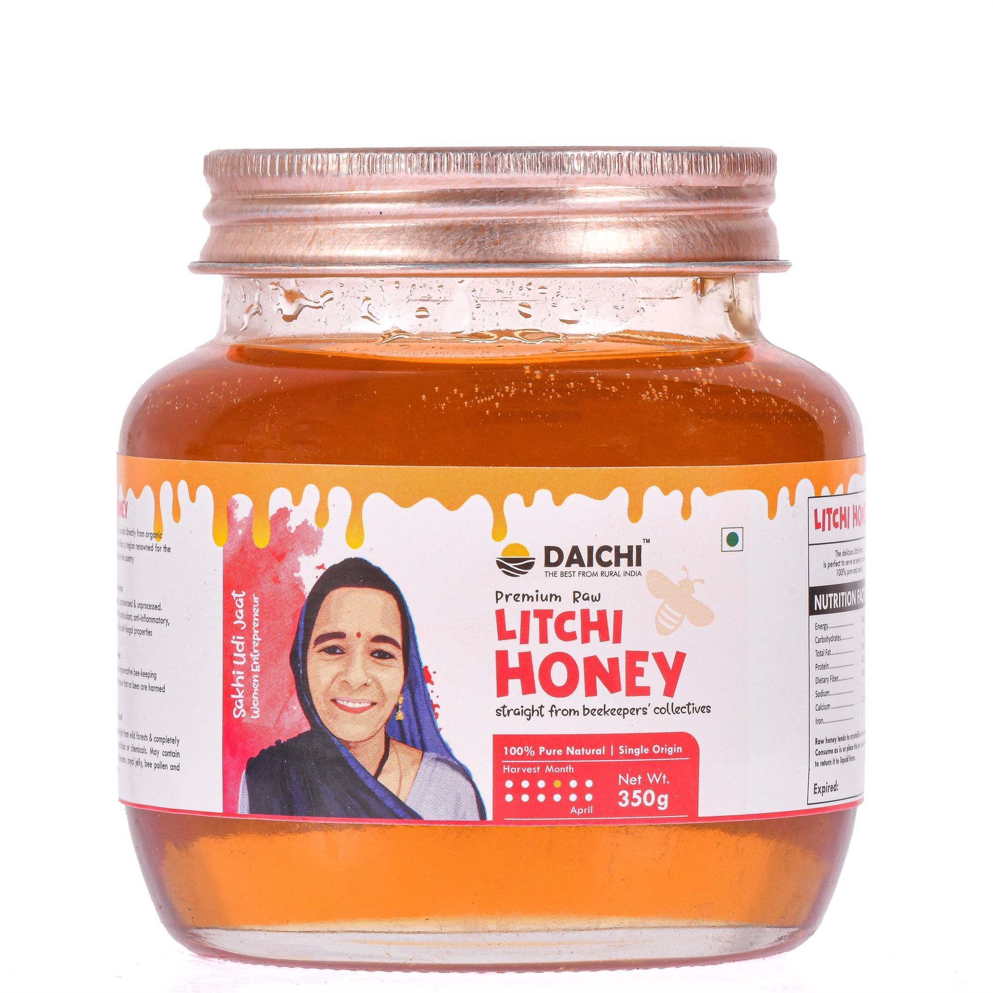 Daichi Litchi Honey - 100% Raw & Unprocessed, Straight from beekeepers, Cruelty-free, No Sugar or Additives 350gm (Pack of 1)