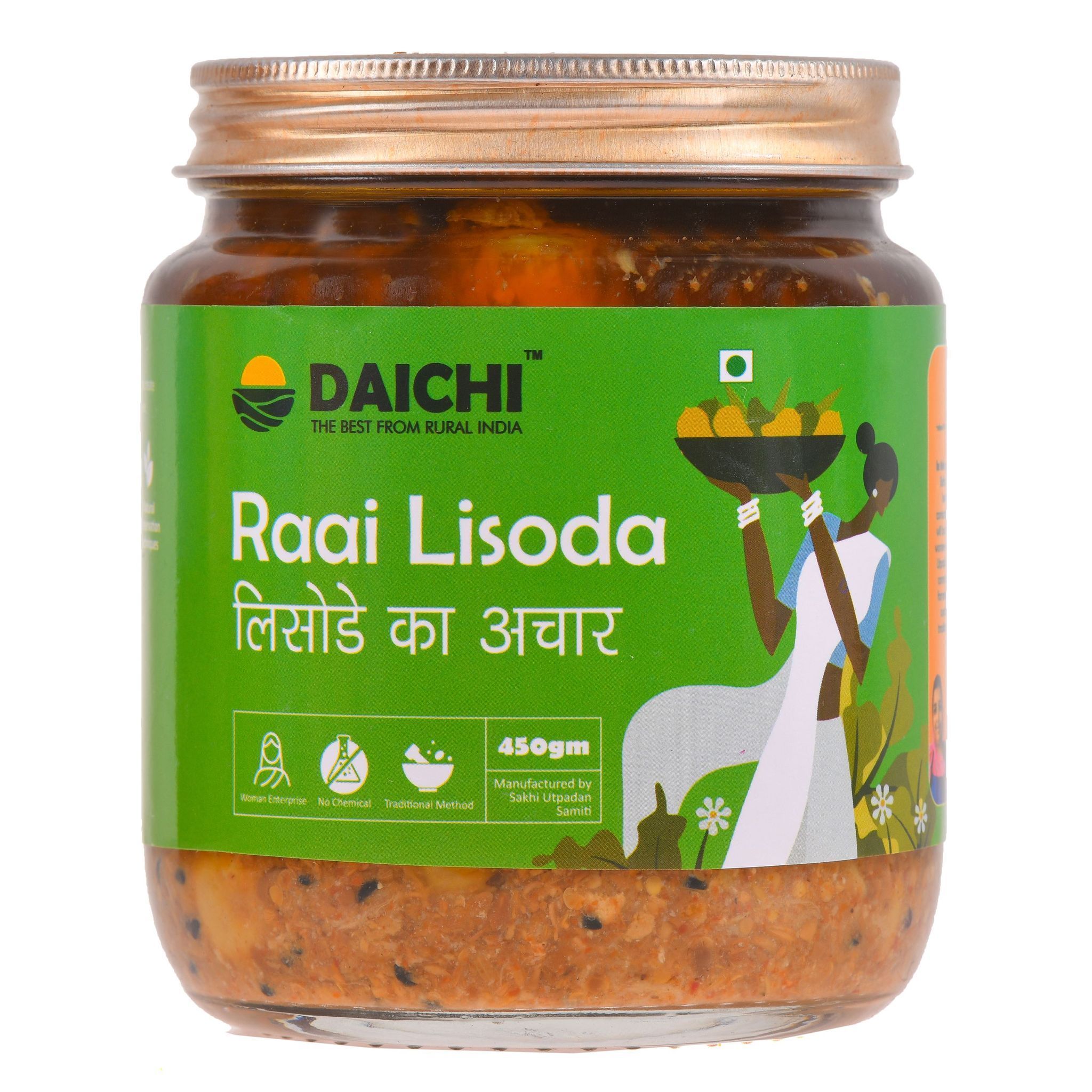 Daichi - Rai Lisoda Pickle |  Crafted with love by women artisans | Sun cured | Cold-pressed mustard oil | In-house spices | No Preservatives 450gm (Pack of 1)