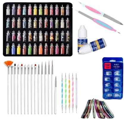 Acrylic Nail Kit, 100 Acrylic Nails, 48 Colors Acrylic Powder, 15pcs Nail Art Brushes, 3D Nail Rhinestones, 2pcs Nail Glue, Nail Tips, Nail Files, Nail Dotting Pen, Nail Art Striping Tape, Suitable for Professional Salon and Home DIY Nail Art